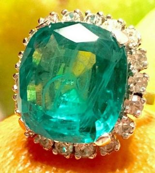 Vintage Very Large Panetta Faux Green Emerald Diamond Rhinestone Ring
