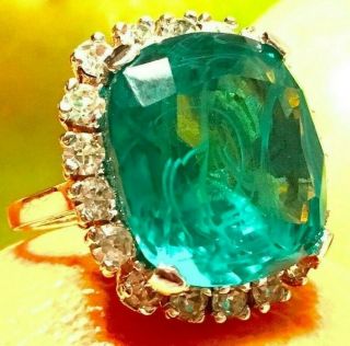 Vintage VERY LARGE Panetta Faux Green Emerald Diamond Rhinestone Ring 2