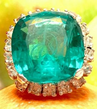 Vintage VERY LARGE Panetta Faux Green Emerald Diamond Rhinestone Ring 3