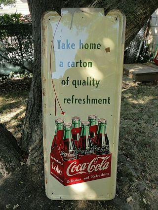 1952 " Take Home A Carton Of Quality Refreshment Coca - Cola " 41 X 16 Metal Sign