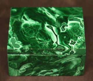 52mm 4.  8oz Natural Dark Green Malachite Crystal Carving Art Jewelry Box
