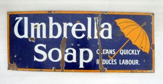 Umbrella Soap Ad Porcelain Enamel Sign Board Collectible 1930 