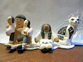 3 Acoma Native American Figurines Signed By Artists,  Storyteller,  Woman,  Cat