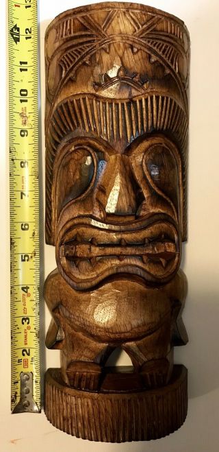 Vintage 12 Inch Hand Carved Wooden Tiki Figure From Hawaii Euc