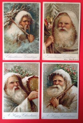 Vintage Tuck Santa Postcards (4) Series 8005 - Lovely Santa Portraits - One Beardless?