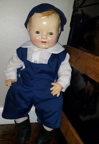 1920/30s Vintage 21 " Composition Baby Boy Dimples Doll With 2 Teeth - Horsman?