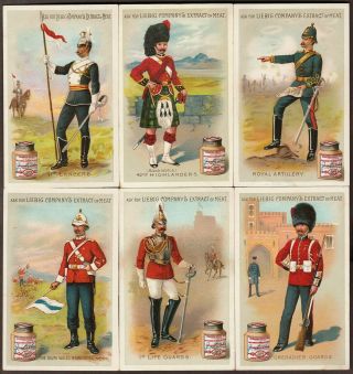 Liebig S - 239 " British Army Uniforms " Full Set 6 Military Trade Cards 1889 Englsh
