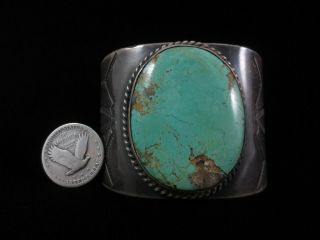 Navajo Bracelet - Large And Heavy Coin Silver And Turquoise