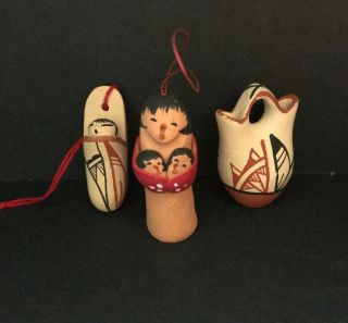 Vintage Native American Jemez Mini Pottery Ornaments (set Of 3)