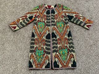 Uzbek Traditional Silk Adras National Embroidery Robe Dress Coat Jacket Chapan