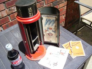 Vintage Schrader Tire Gauge Cabinet Tin Sign Display Gas Oil 1920s Can