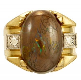 Mens Rare Massive Black Opal Diamond Ring | Size 9,  18k Gold