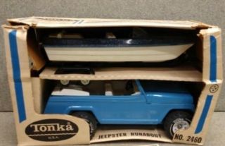 Vintage Tonka Jeepster Runabout 2460 Truck,  Boat,  Pressed Steel Toy