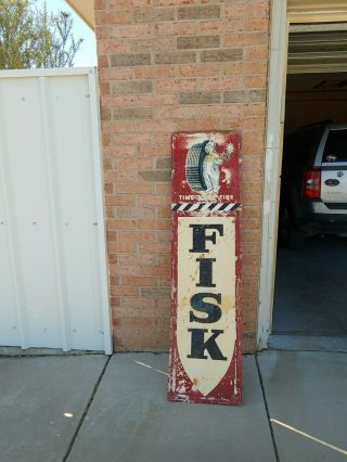 Vintage Fisk Tires Porcelain Sign Time To Re - Tire Firestone Goodyear Gas Oil