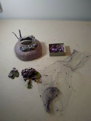 Vintage Purple Doll Hat And Accessories.  Could Be Possible Skirt?