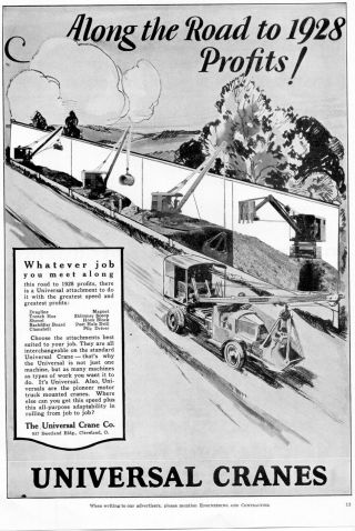 1928 Universal Truck Crane & Crawler Crane Ad
