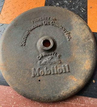 Rare Early Socony Vacuum Company Mobil Oil Gargoyle Lollipop Sign Cast Base
