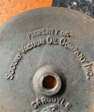 Rare Early Socony Vacuum Company Mobil Oil Gargoyle Lollipop Sign Cast Base 3