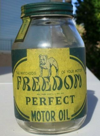 Ww2 Scarce Freedom Perfect Motor Oil 1 Quart Jar Pennsylvania Bulldog Watchdog