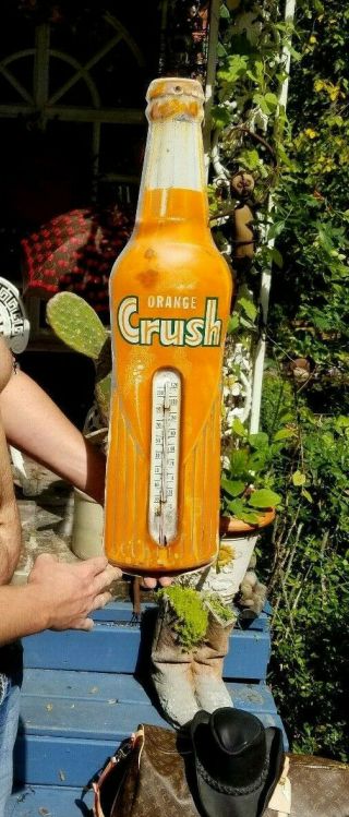 Vintage LG 29inX7in Orange Crush Beverage Bottle Soda Pop Metal Thermometer Sign 2