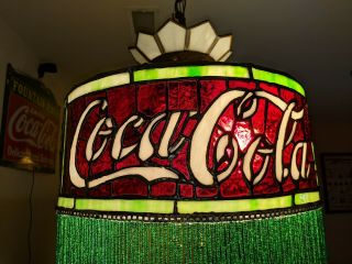 1915 - 1920 Coca Cola Leaded Shade With Beaded Fringe