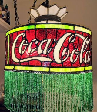 1915 - 1920 Coca Cola Leaded Shade with Beaded Fringe 2