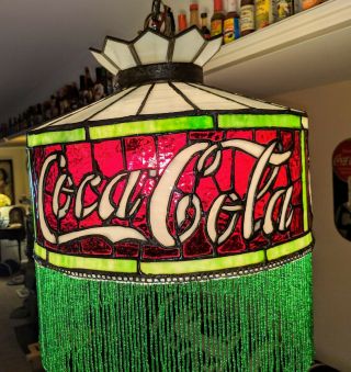 1915 - 1920 Coca Cola Leaded Shade with Beaded Fringe 3