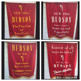 Set Of 4 1946 Dealership Hudson Vintage Car Banners - Sign