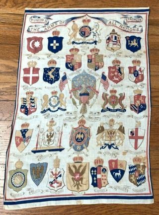 Antique 1876 Centennial " Coat Of Arms " Fabric In Union Is The Arms Of All Nation