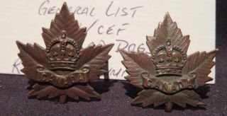 General List Canada Wwi/cef Pair R J Inglis Darkened Bronze Collar Dogs