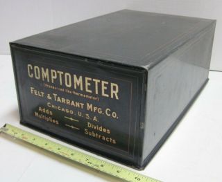 Vintage Felt & Tarrant Mfg Comptometer Metal Cover Case Calculator Adding Ad Tin