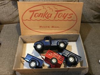 1957 Tonka Trailer Rental Pressed Steel Toy Truck Farm Pickup Set B - 200 W/box