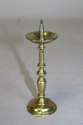 A VERY RARE 17TH C ENGLISH BRASS MID DRIP TRAVELING CANDLESTICK PRICKET STICK 3