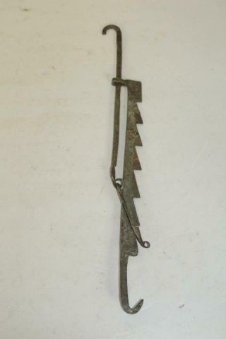 A Rare Late 18th C Wrought Iron Sawtooth Lighting Trammel In Old Finish Patina