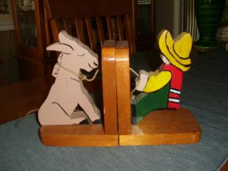 Vintage Mexican Man And Burro Folk Art Wood Cutout Bookends