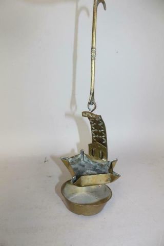 A Rare 18th C Dutch Decorated Brass Double Cruise Oil Lamp