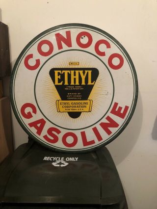 Vintage Double Sided Conoco Ethyl Gasoline Sign