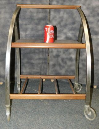 Small Mid Century Modern Bar Rolling Serving Cart Tv Tray Table Plant Stand Teak