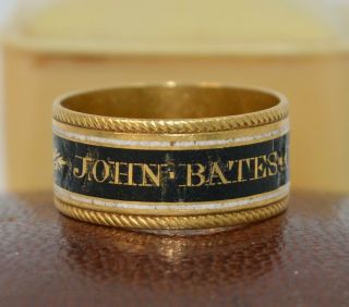 1819 Georgian 18ct Gold Enamel John Bates Mourning Band Ring