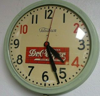 Vintage Dr.  Pepper Telechron Mid Century Wall Clock - Model 1h 912 1950 