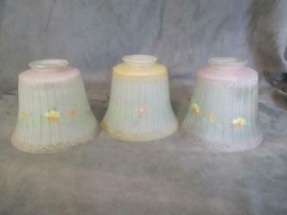 3 Vintage Glass Lamp Shades - Reverse Painted Wild Roses 2 - 1/4 " Fitter Ksc167