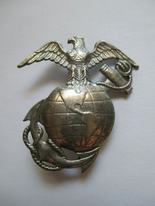United States Marine Corps Usmc Wwi Wwii Sterling Silver Pinback Insignia