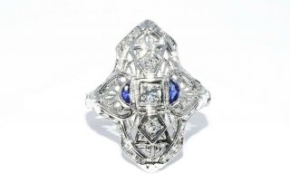 $2,  300.  29ct Antique Art Deco Natural Blue Sapphire & Diamond Ring 14k Gold