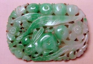 Antique Chinese Qing Carved Apple Jade Pin Plaque Rabbit Vegetables 3 Day Nr