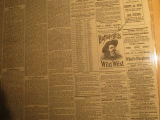 Buffalo Bill Cody Newspaper 1885 Wild West Very Early Show Exhibition Chicago