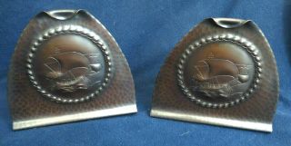 Antique Roycroft Hand Hammered Copper Bookends W Ships Arts & Crafts Orig Patina