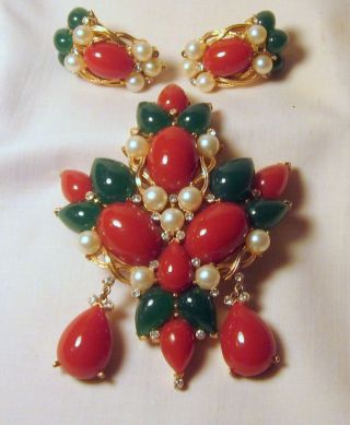 Vintage Trifari Jewels Of India Moghul Large Dangle Pin Earrings 3 Day Nr