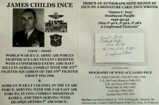 Wwii Us Army Air Forces 6 Kill Fighter Ace Korean War Colonel Autograph Signed