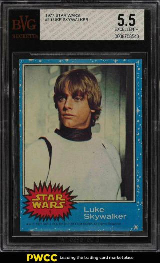 1977 Topps Star Wars Luke Skywalker 1 Bvg 5.  5 Ex,  (pwcc)