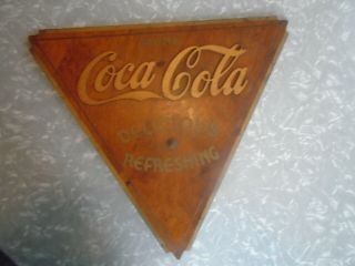 Coca Cola Vintage 1930s,  - Wood Advertising Sign Rare Triangle